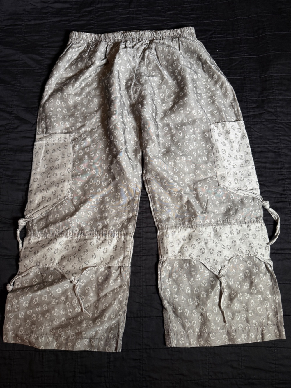 Dress to Kill Grey Floral Cotton Bloomers Cropped Pants Lagenlook Boho Trouser